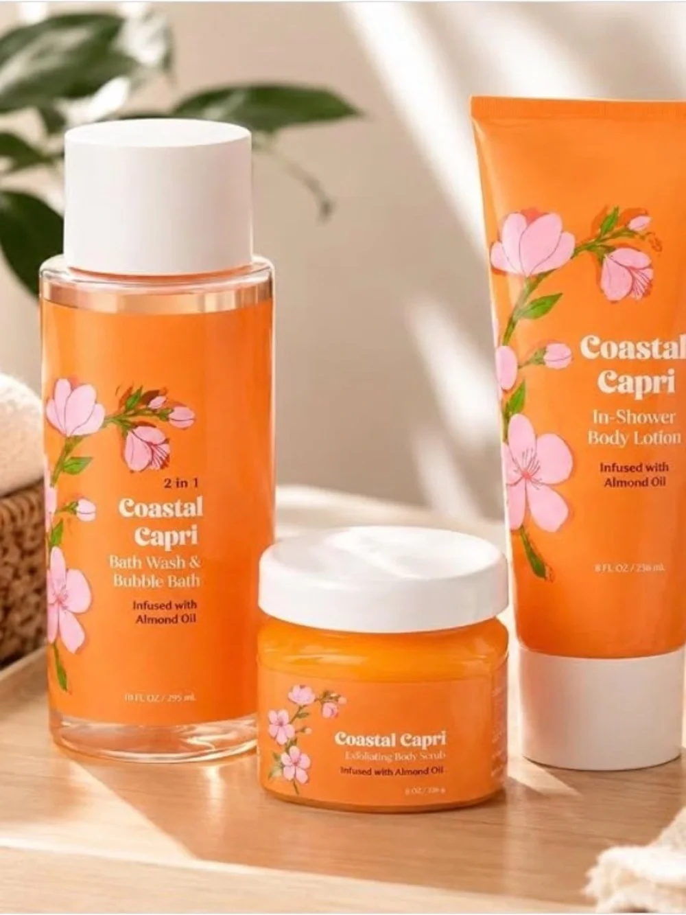 Orange Bath & Body Set - Bath Wash, Body Lotion, Exfoliating Scrub